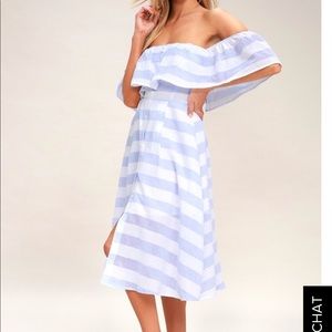 Lulus Blue and Ivory Stripped Midi Dress